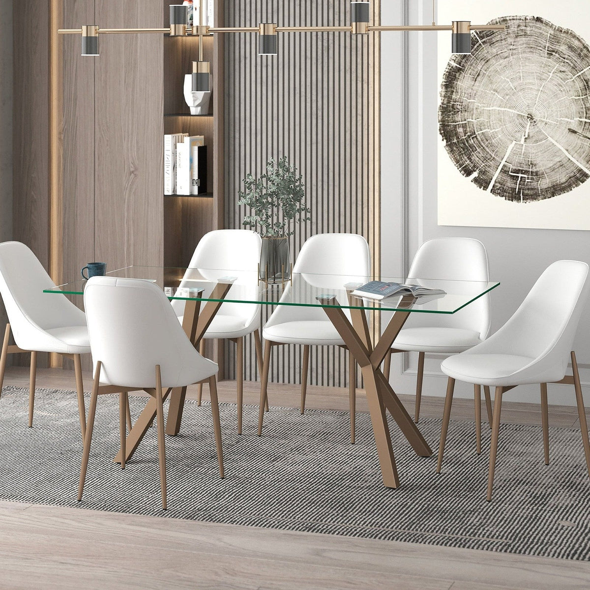 Worldwide Home Furnishings Stark Gl_Cleo Wt-7pc Dining Set 7pc Dining Set 207-535GL_636WT