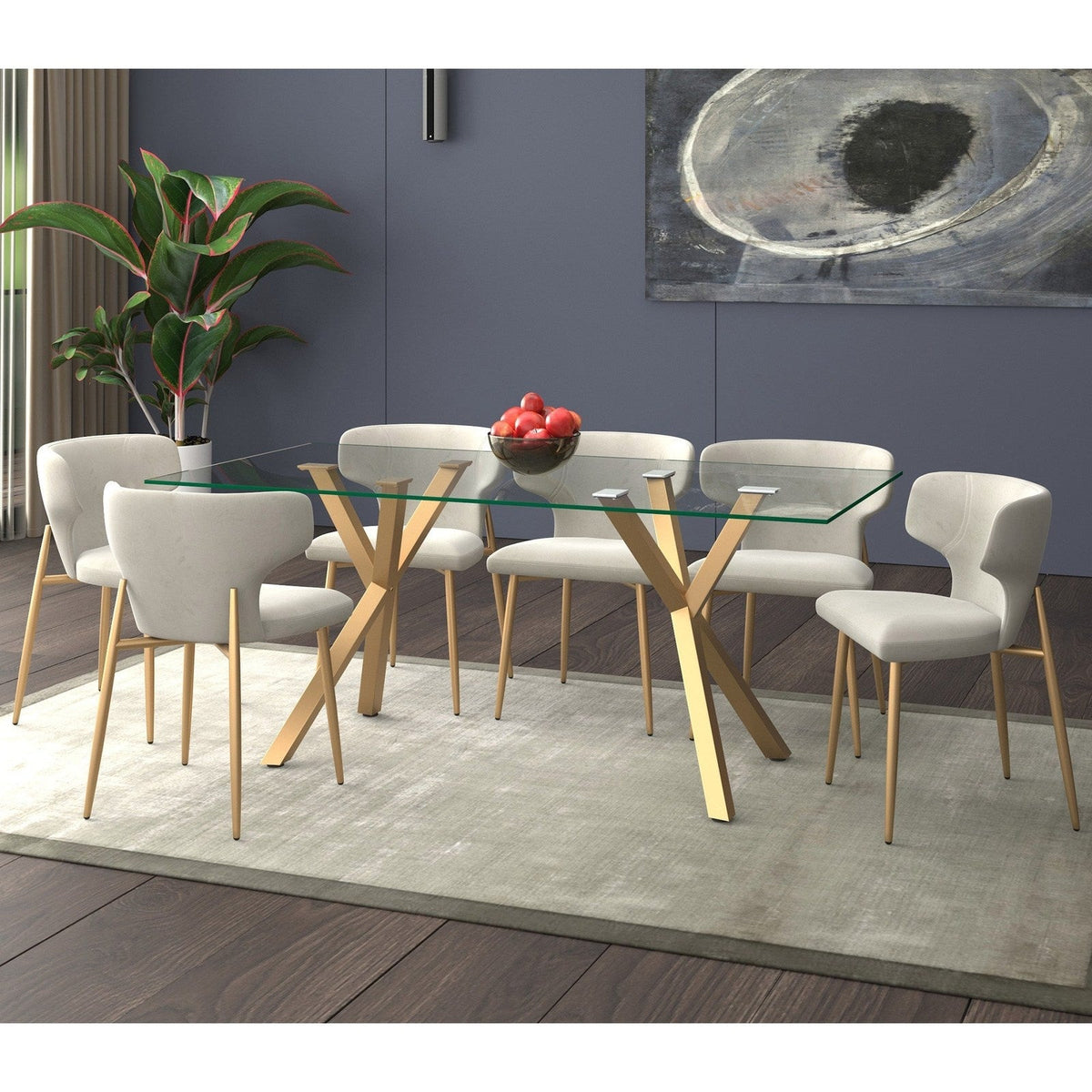 Worldwide Home Furnishings Stark Gl_Akira Gry-7pc Dining Set 7pc Dining Set 207-535GL_673GRY