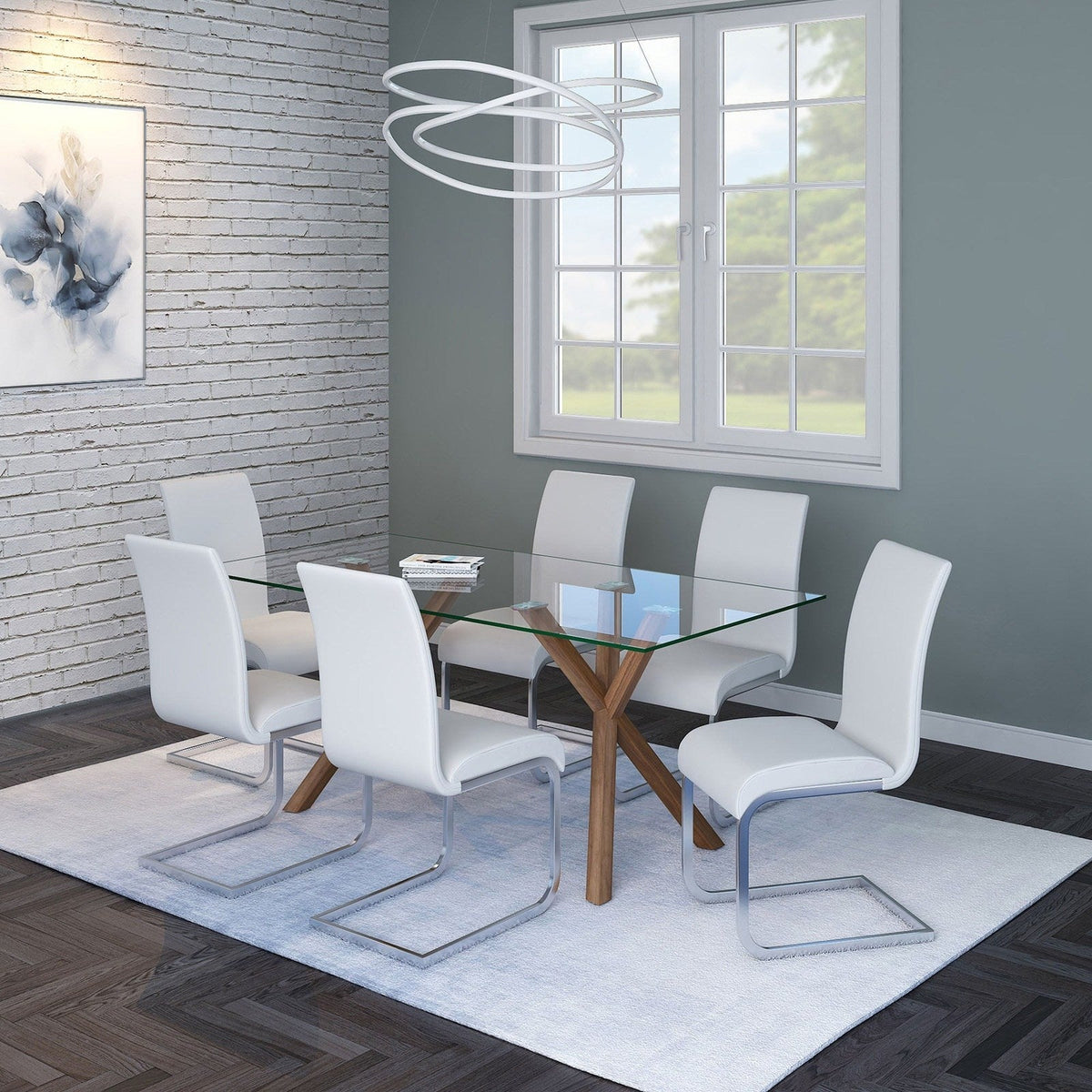Worldwide Home Furnishings Stark Wal/Maxim Wt-7pc Dining Set 7pc Dining Set 207-535WL/489WT