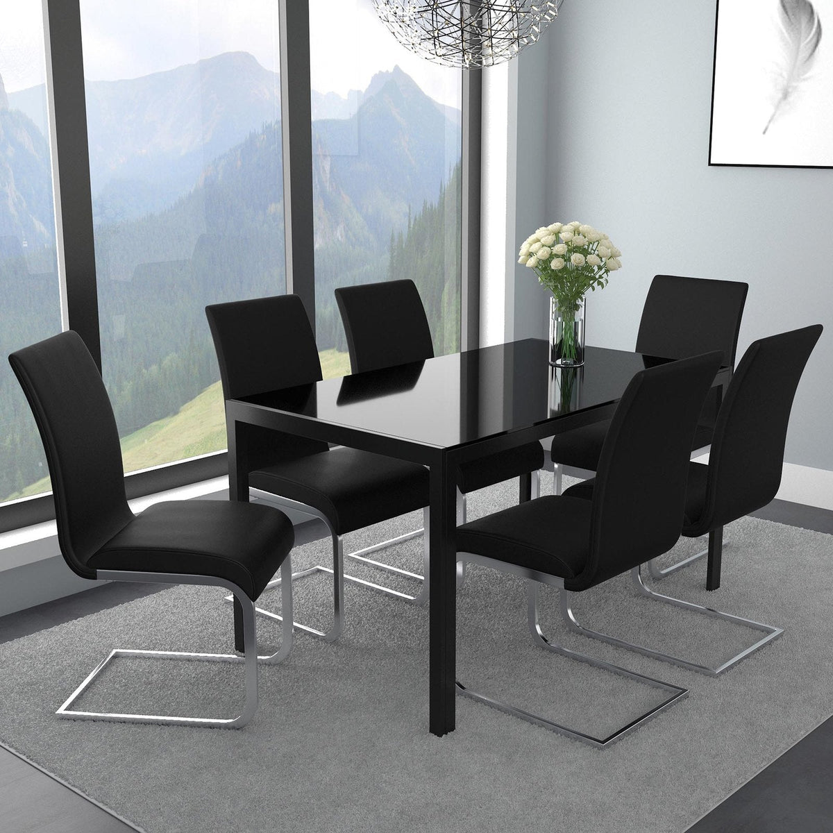 Worldwide Home Furnishings Contra_Maxim Bk-7pc Dining Set 7pc Dining Set 207-843BK/489BK