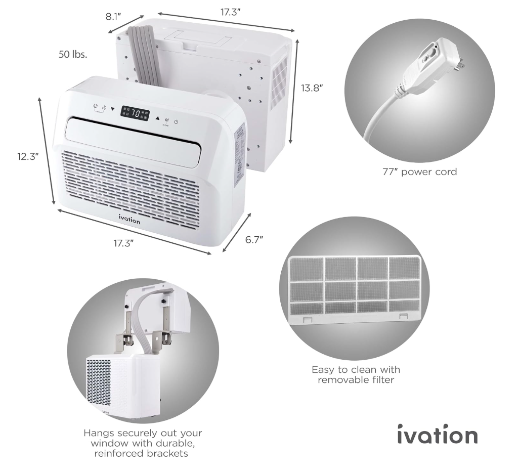Ivation 6,500 BTU RV Window Air Conditioner with Fan & Dehumidifier