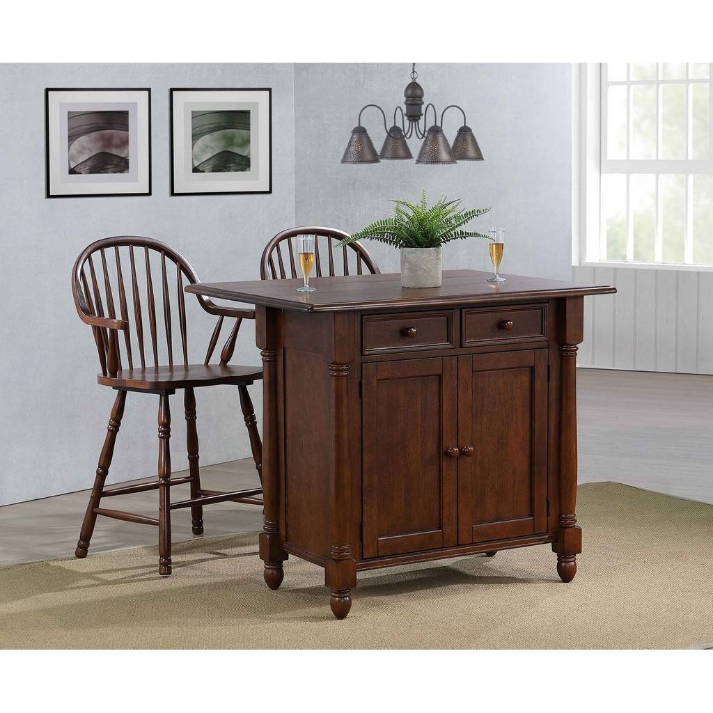 Sunset Trading Andrews Drop Leaf Kitchen Island | Chestnut Brown | Drawers and Cabinet DLU-KI-4222-CT