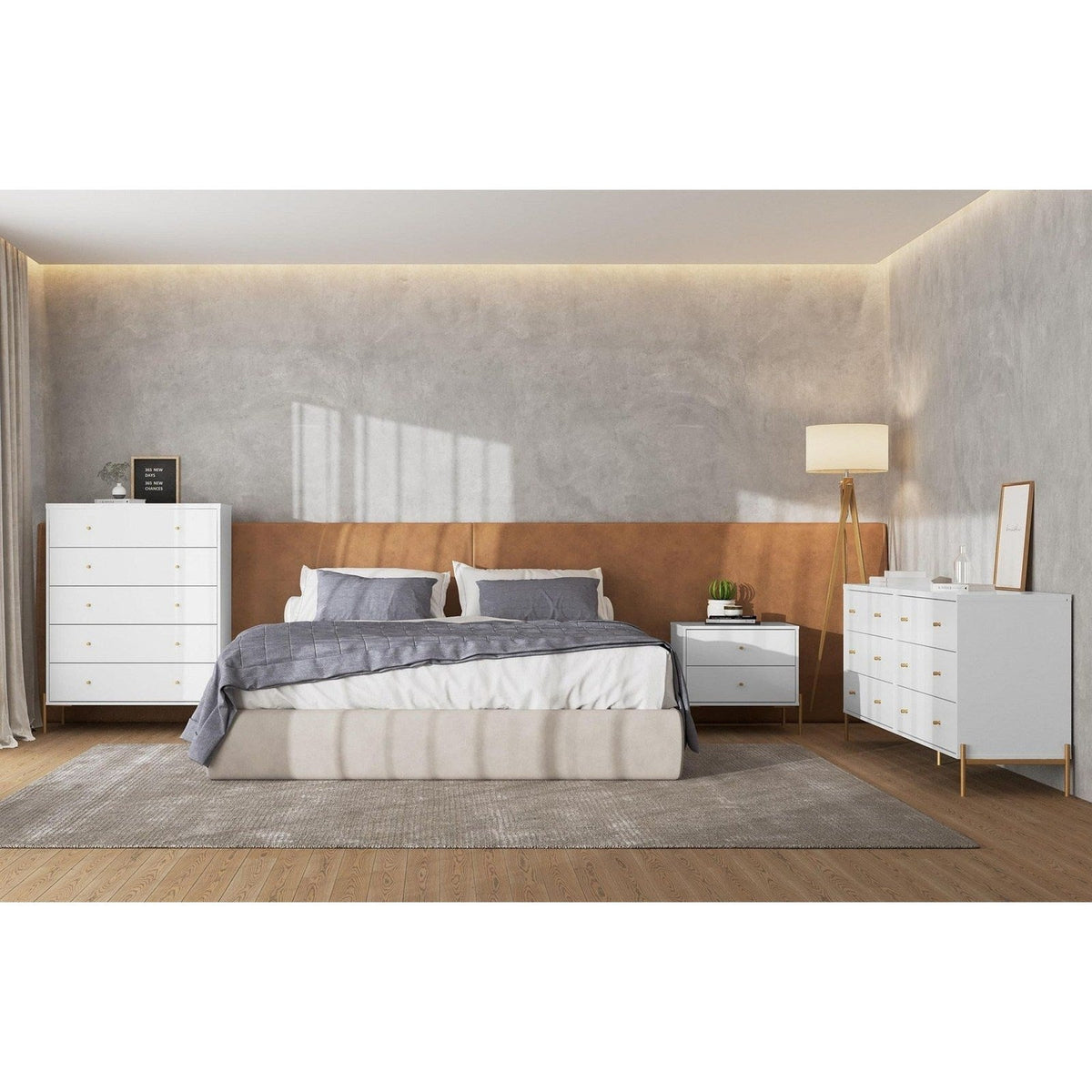 Manhattan Comfort Jasper Full Extension Tall Dresser, Double Wide Dresser and Nightstand Set of 3