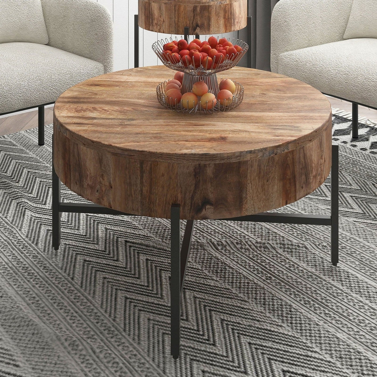 Worldwide Home Furnishings Blox-Coffee Table-Natural Round Coffee Table 301-528NAT