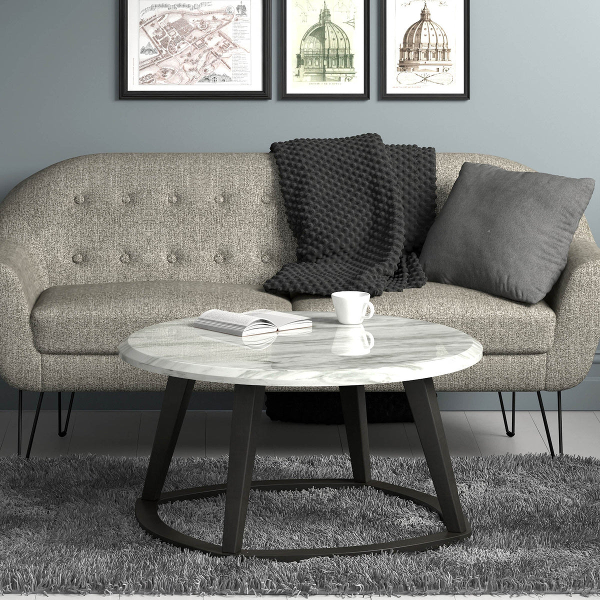 Worldwide Home Furnishings Pascal-Coffee Table-Grey Round Coffee Table 301-548GY