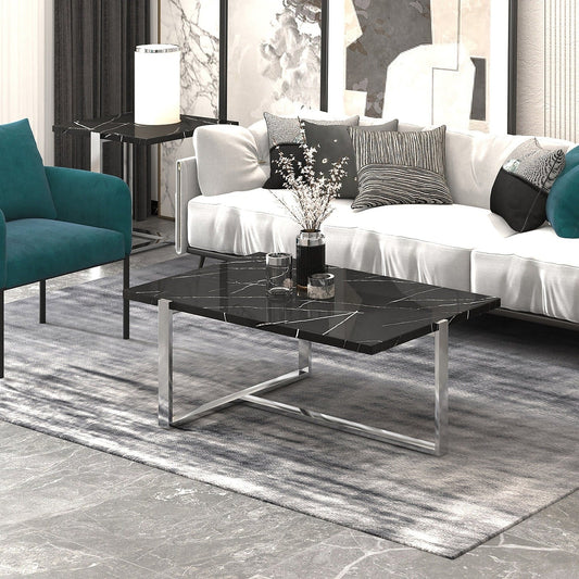 Worldwide Home Furnishings Veno-Coffee Table-Black/Silver Rectangular Coffee Table 301-624BK_CH