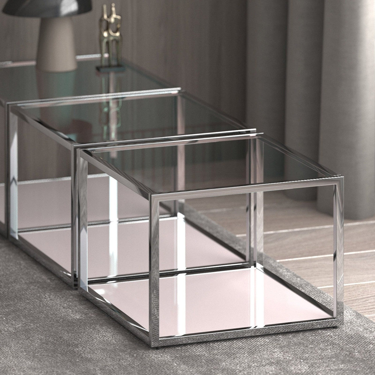 Worldwide Home Furnishings Casini-Coffee Table Small-Silver Small Square Coffee Table 301-632CH_S