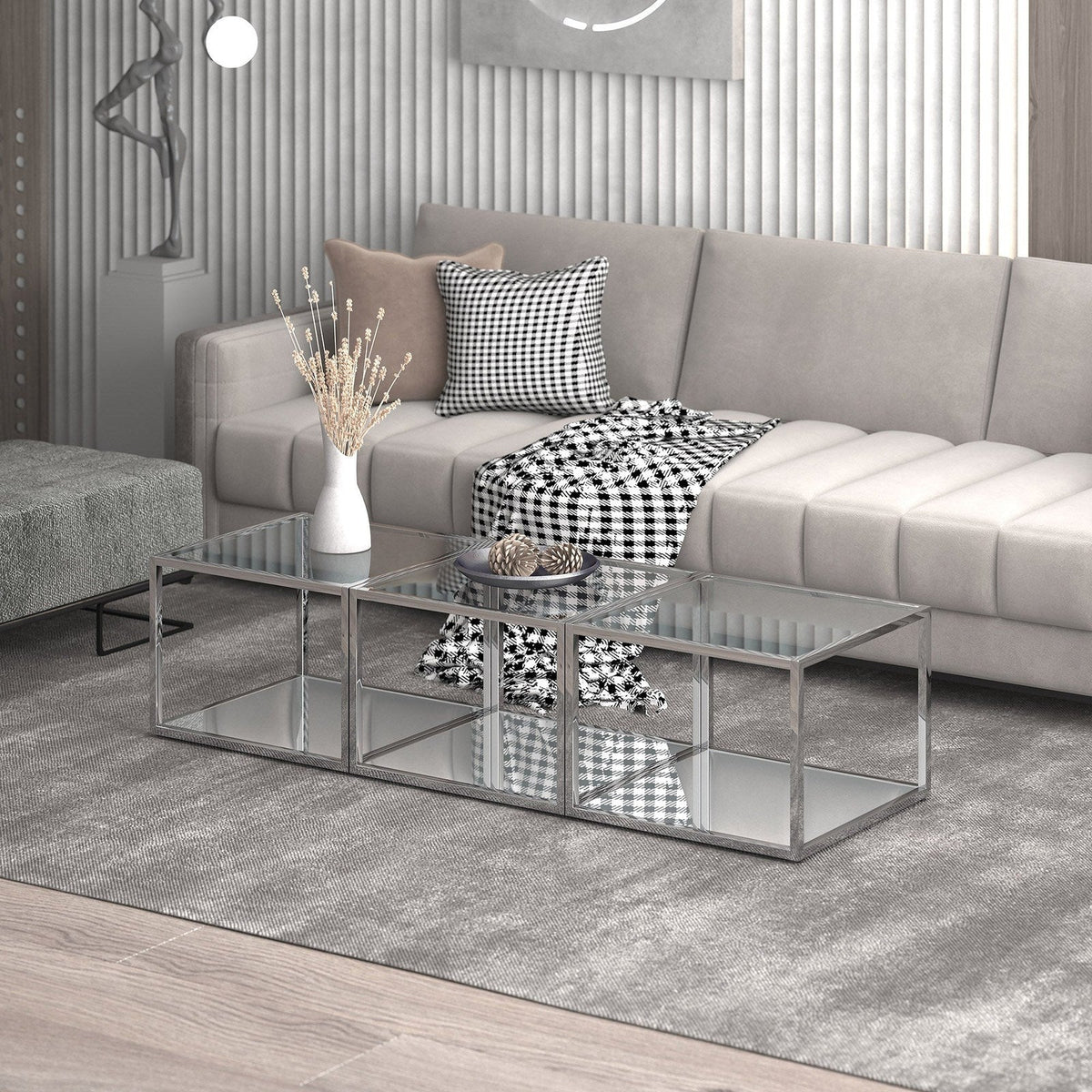 Worldwide Home Furnishings Casini-3pc Coffee Table Small-Silver 3pc Small Coffee Table Set 303-632CH_S