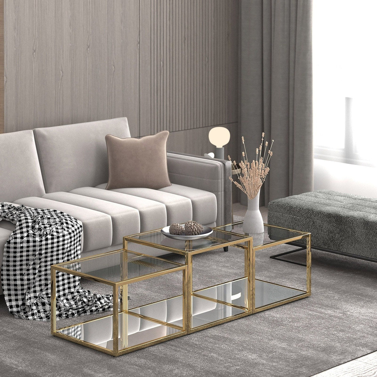 Worldwide Home Furnishings Casini-3pc Multi Tier Table-Gold 3pc Multi-Tier Coffee Table Set 303-632GL-3