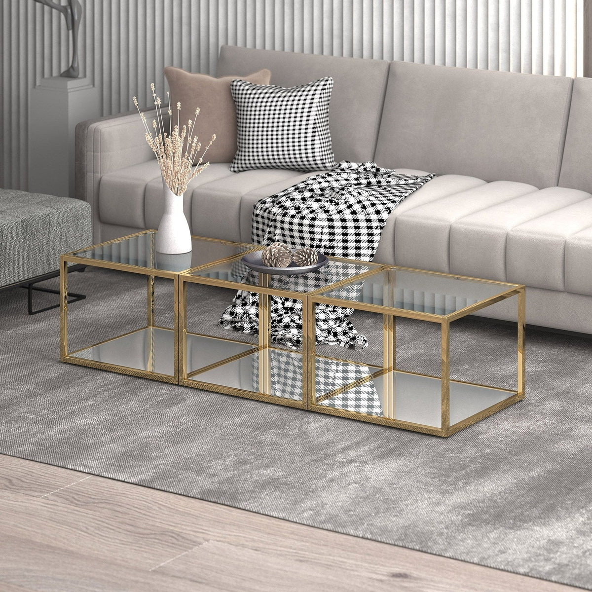 Worldwide Home Furnishings Casini-3pc Coffee Table Small-Gold 3pc Small Coffee Table Set 303-632GL_S
