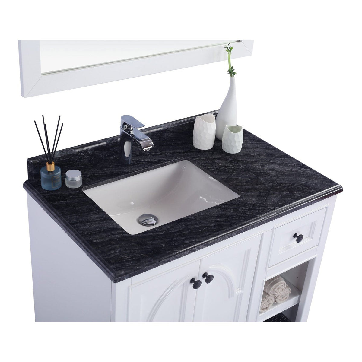 Laviva Odyssey 36" Single Hole Black Wood Marble Countertop with Left Offset Rectangular Ceramic Sink 313613-36-BW