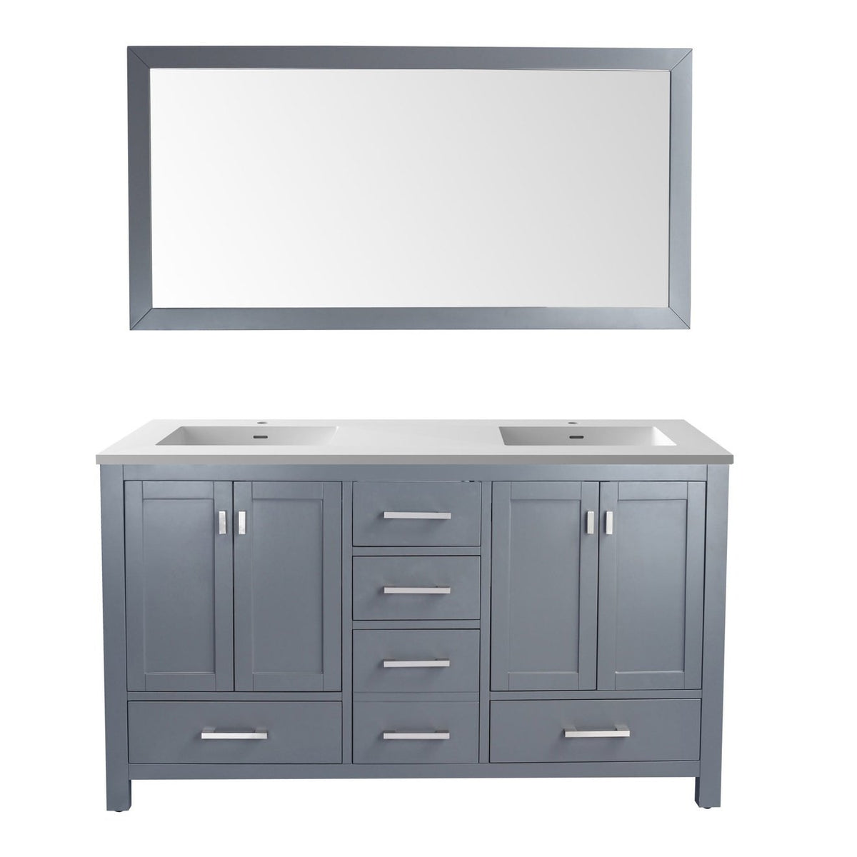 Laviva Wilson 60" Grey Double Sink Bathroom Vanity with Matte White VIVA Stone Solid Surface Countertop 313ANG-60G-MW