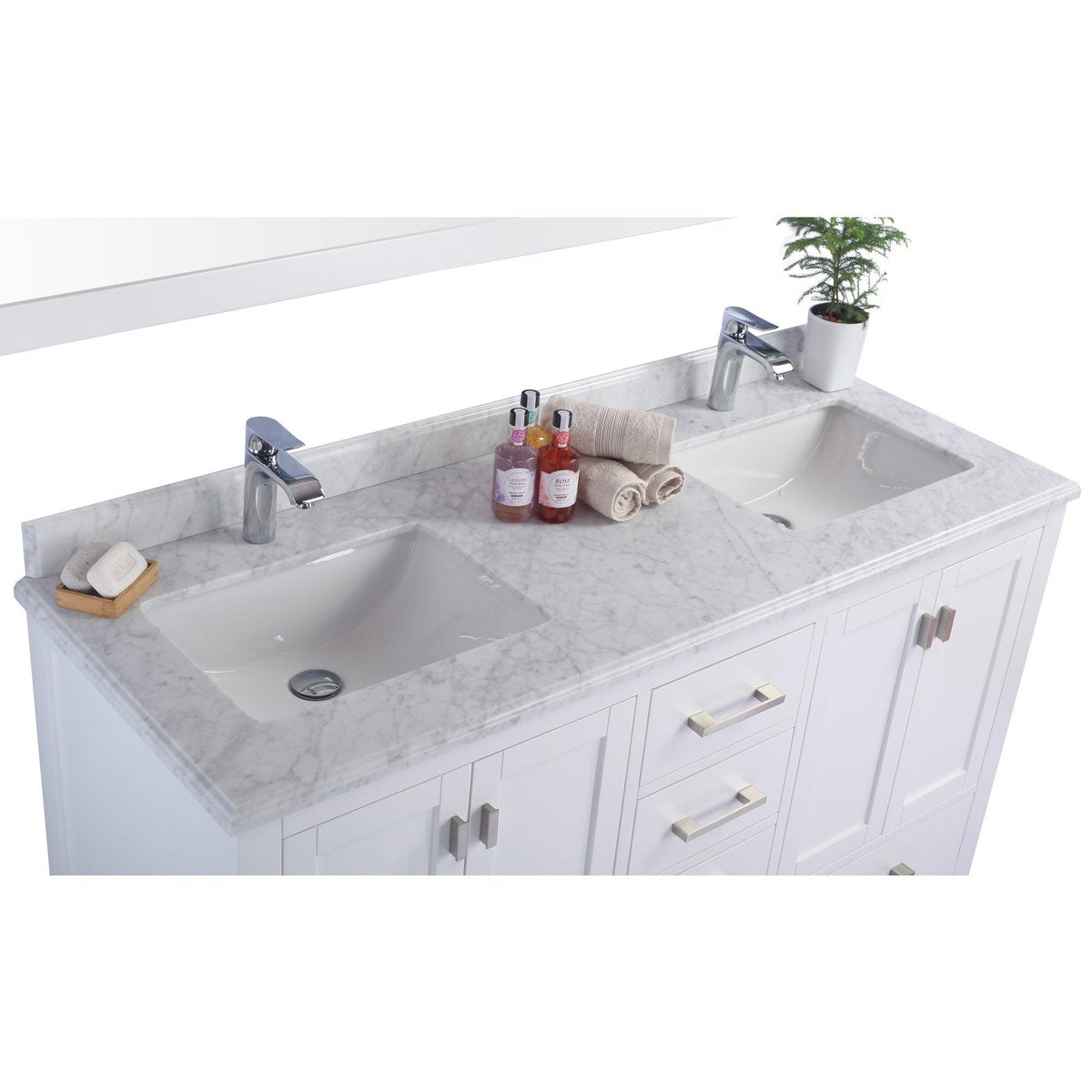 Laviva Wilson 60" White Double Sink Bathroom Vanity with White Carrara Marble Countertop 313ANG-60W-WC