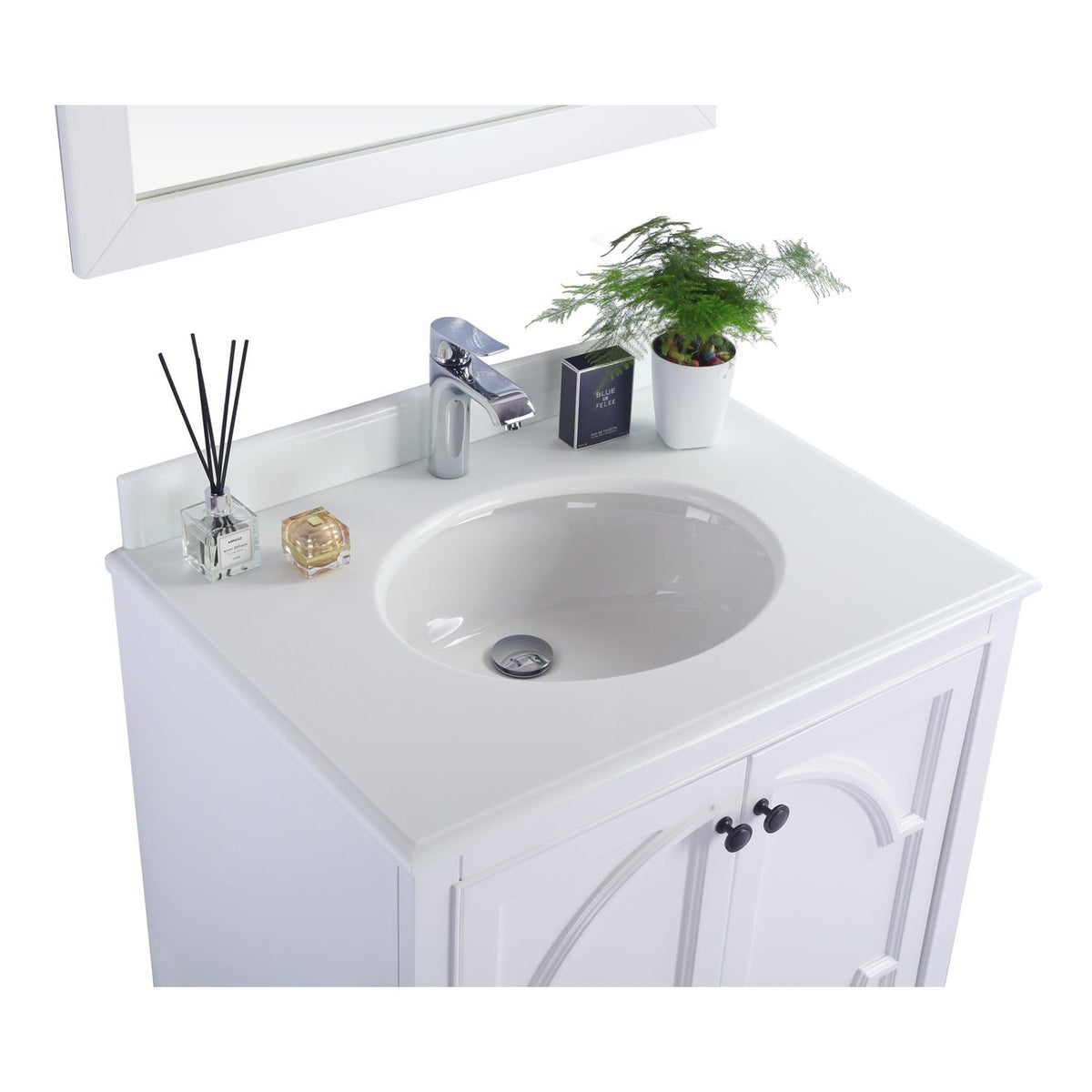 Laviva Forever 30" Single Hole Pure White Phoenix Stone Countertop with Oval Ceramic Sink 313RD1H-30-PW