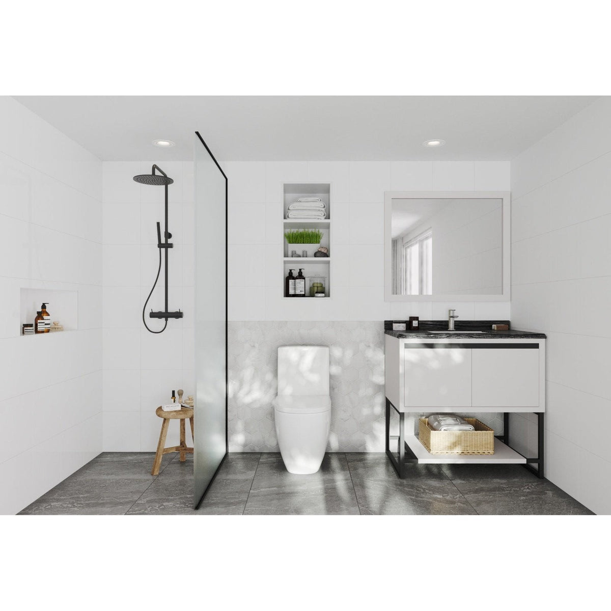 Laviva Alto 36" White Bathroom Vanity with Black Wood Marble Countertop 313SMR-36W-BW
