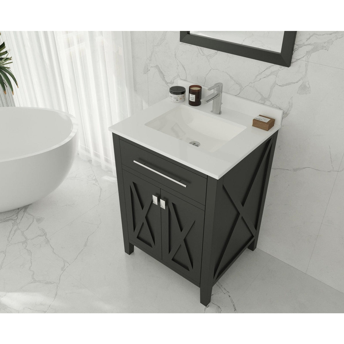 Laviva Forever 24" Single Hole White Quartz Countertop with Rectangular Ceramic Sink 313SQ1H-24-WQ