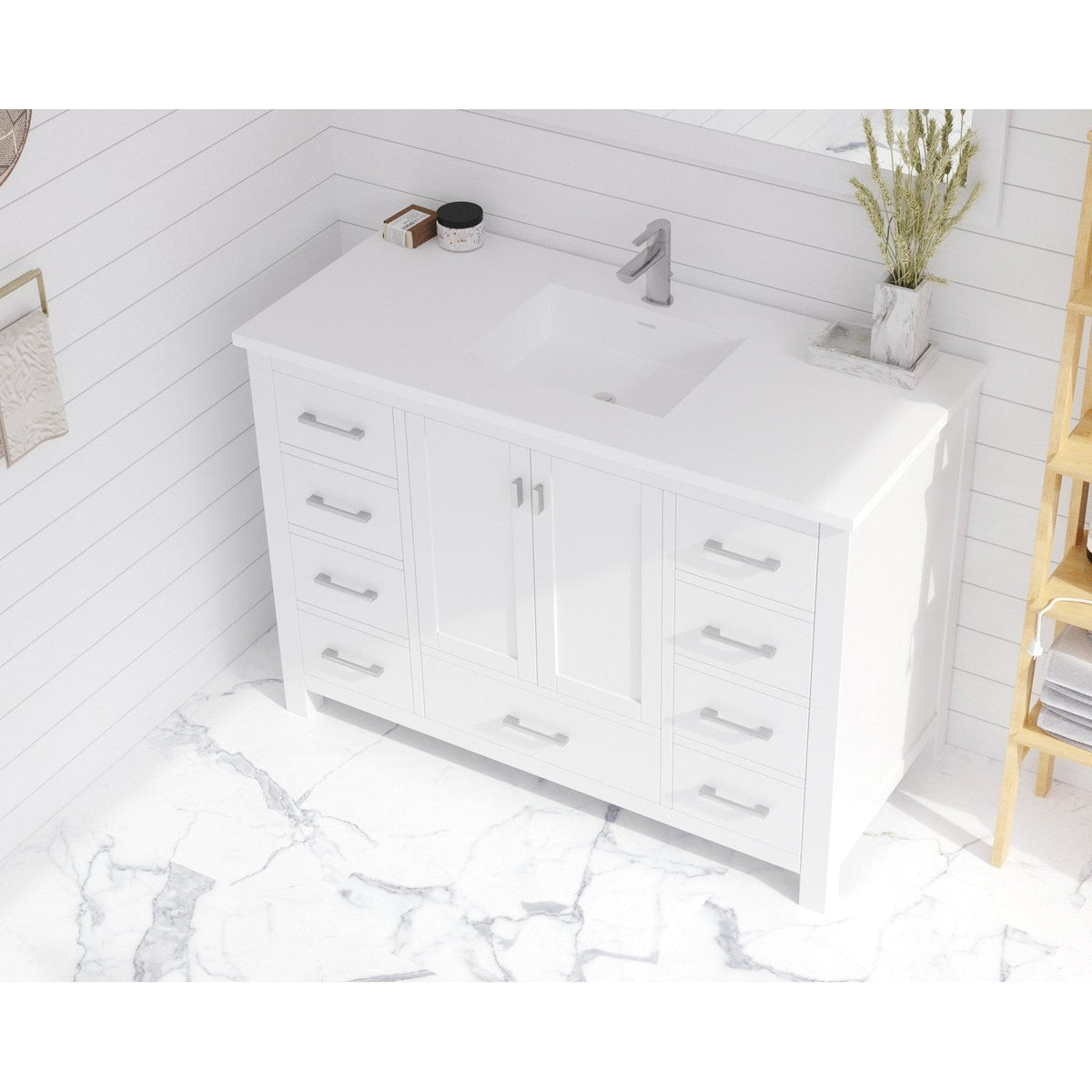 Laviva Forever VIVA Stone 48" Matte White Solid Surface Countertop with Integrated Sink 313SQ1HSS-48-MW