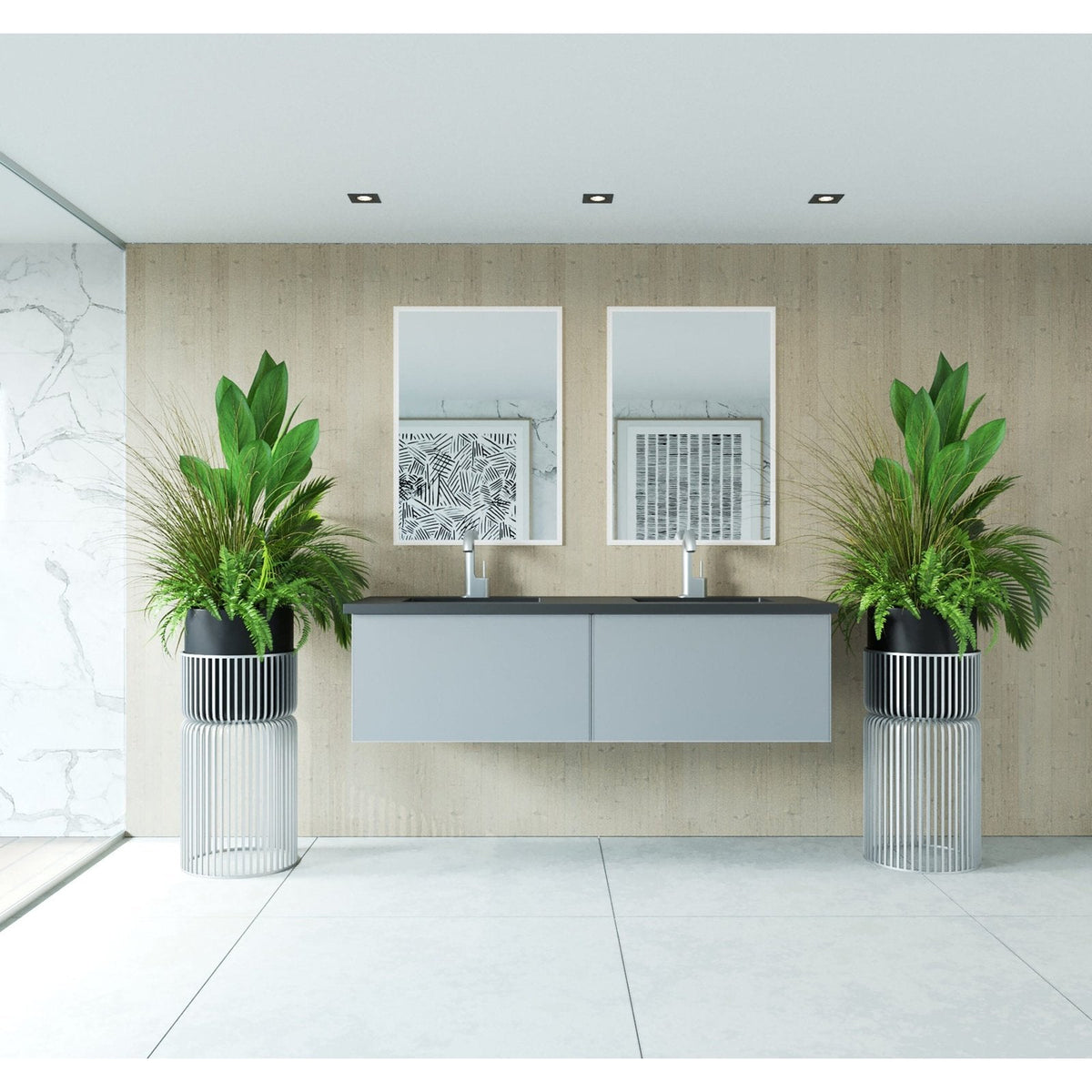Laviva Vitri 60" Fossil Grey Double Sink Wall Hung Bathroom Vanity Cabinet 313VTR-60DFG