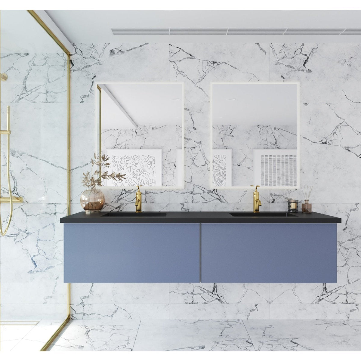 Laviva Vitri 72" Nautical Blue Double Sink Wall Hung Bathroom Vanity Cabinet 313VTR-72DNB