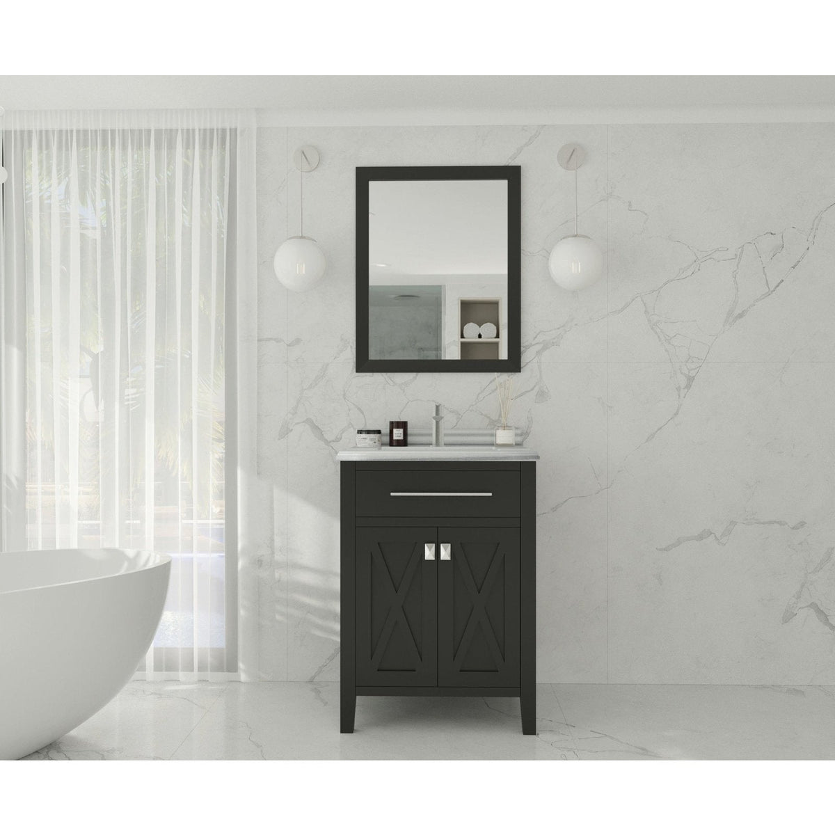 Laviva Wimbledon 24" Espresso Bathroom Vanity with White Stripes Marble Countertop 313YG319-24E-WS