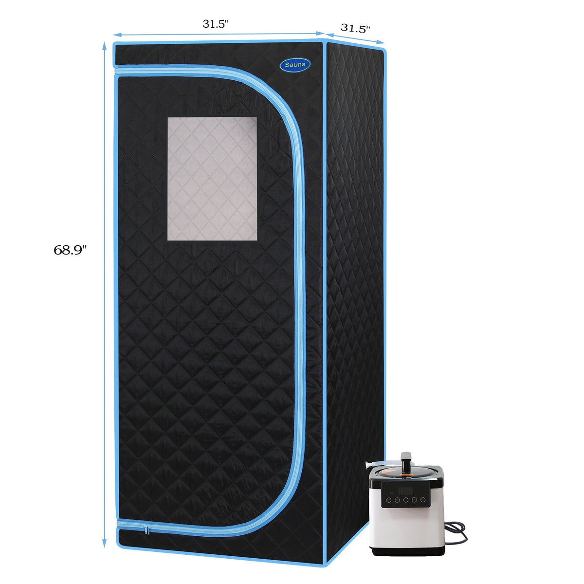 Full Size Portable Steam Sauna Tent, Stainless Steel Frame, 2.6L 1000W Steamer, Remote & Chair - Black