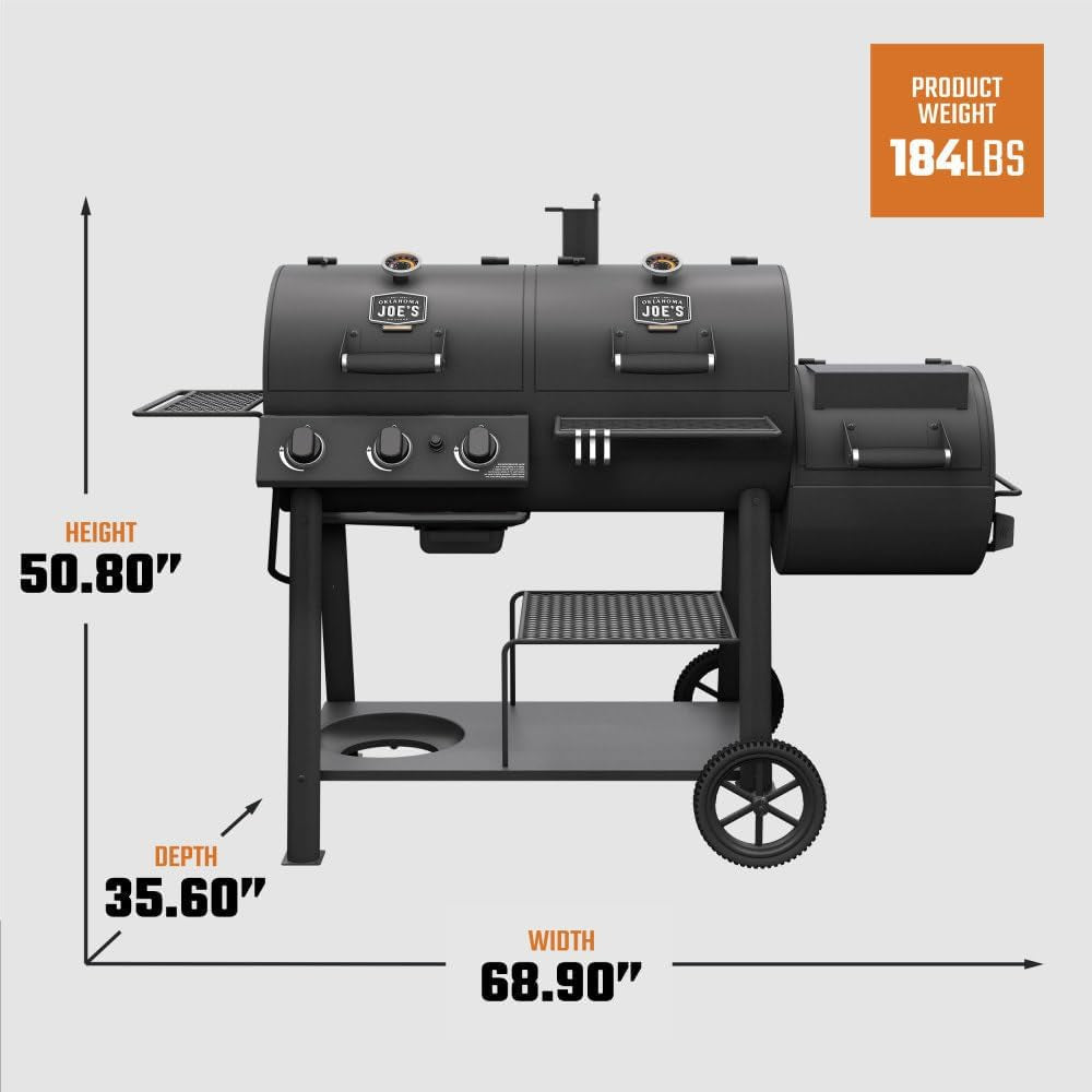 Oklahoma Joe's Canyon Combo Dual Fuel Smoker & Grill - 3-Burner Propane Gas & Charcoal with 1031 sq. in. Cooking Area - 24203004