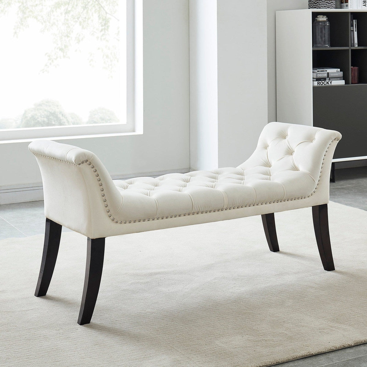 Worldwide Home Furnishings Velci-Bench-Ivory Bench 401-373IV