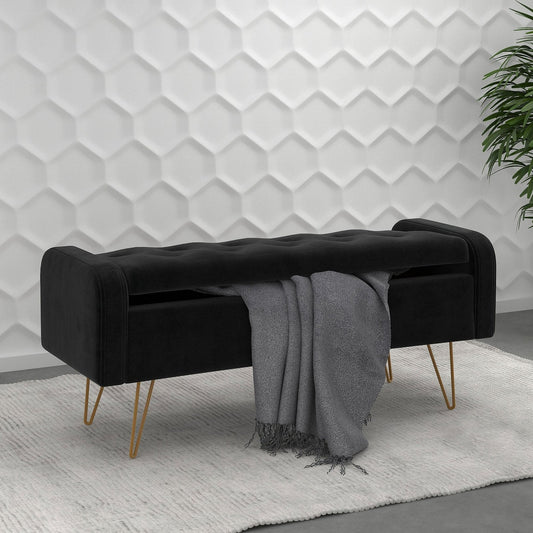 Worldwide Home Furnishings Sabel-Storage Ottoman-Black/Gold Leg Storage Ottoman/Bench 402-549BLK/GL