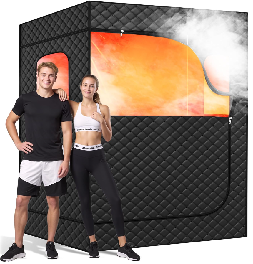 Manastin 2-Person Portable Steam Sauna Tent with 2 Foldable Chairs – Black, Large