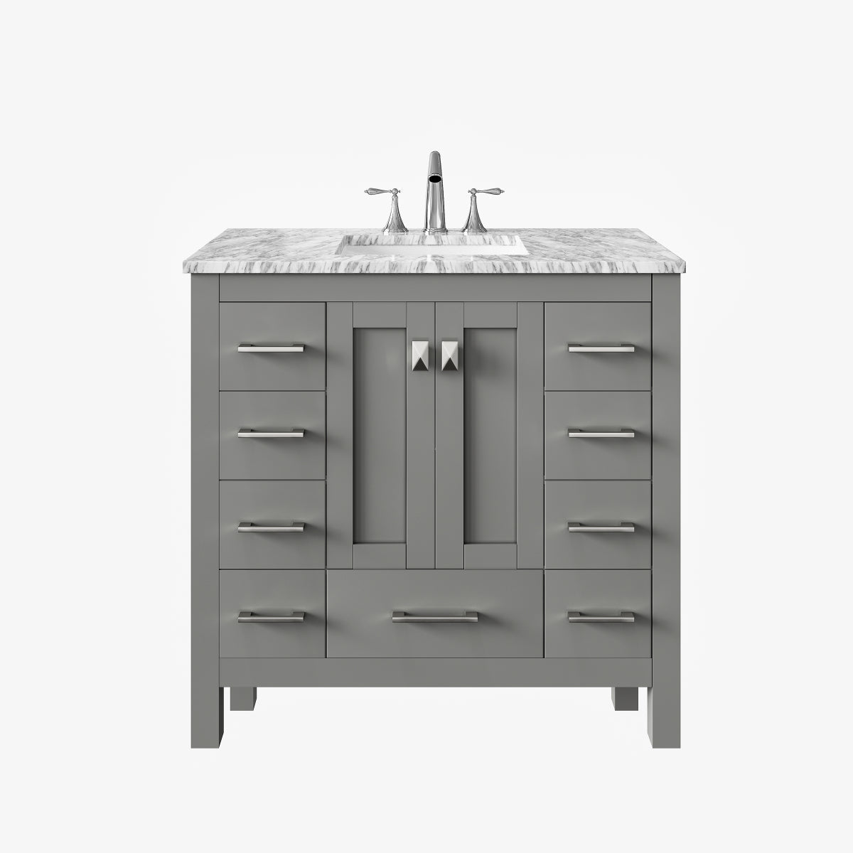 Eviva Hampton 36" Transitional Bathroom Vanity with White Carrara Countertop and Undermount Porcelain Sink