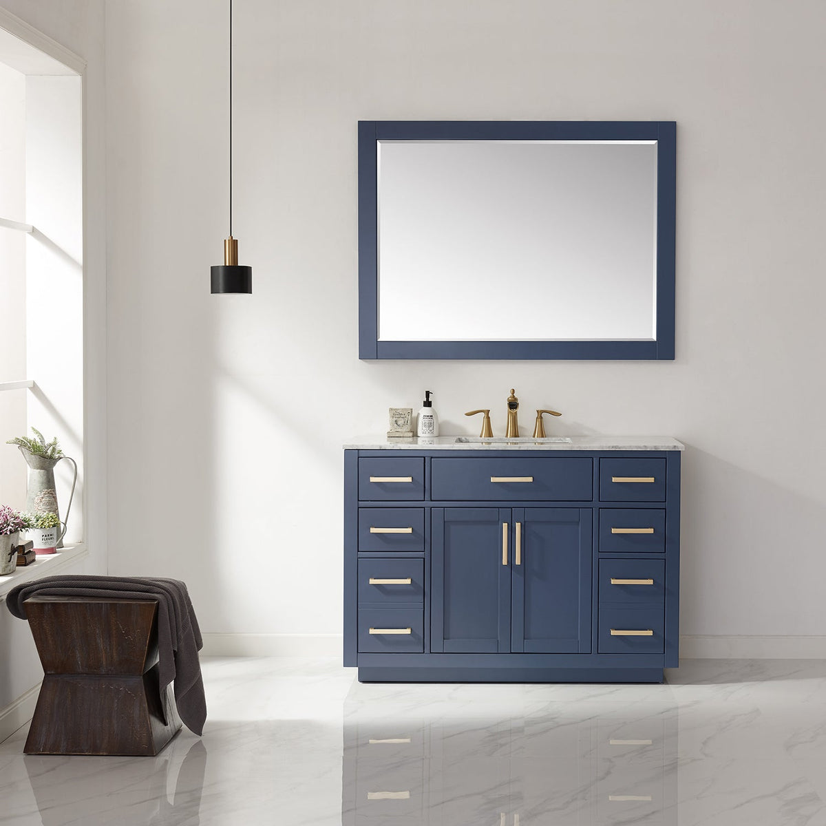 Altair Design Ivy 48" Single Bathroom Vanity Set in Royal Blue and Carrara White Marble Countertop