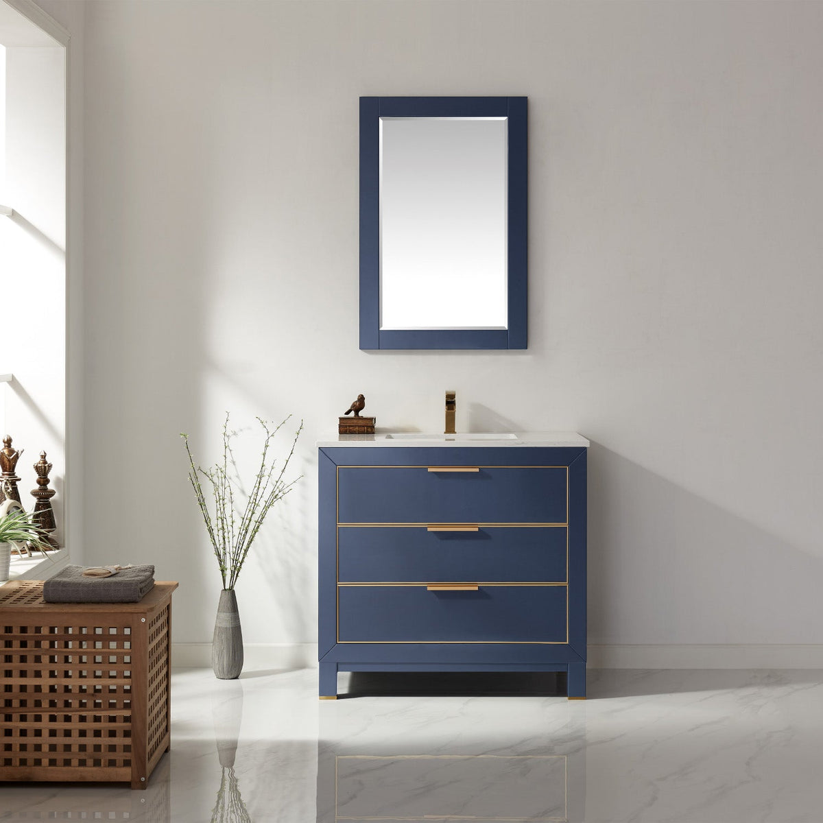 Altair Design Jackson 36" Single Bathroom Vanity Set in Royal Blue and Aosta White Composite Stone Countertop