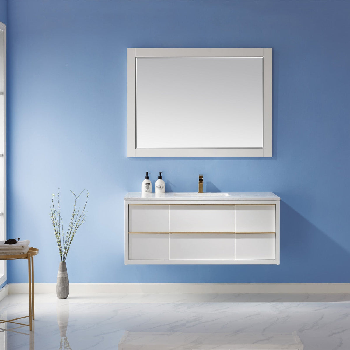Altair Design Morgan 48" Single Bathroom Vanity Set in White and Aosta White Composite Stone Countertop