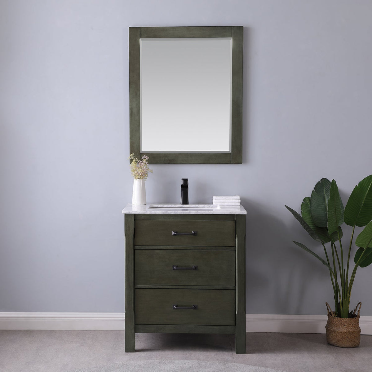 Altair Design Maribella 30" Single Bathroom Vanity Set in Rust Black and Carrara White Marble Countertop