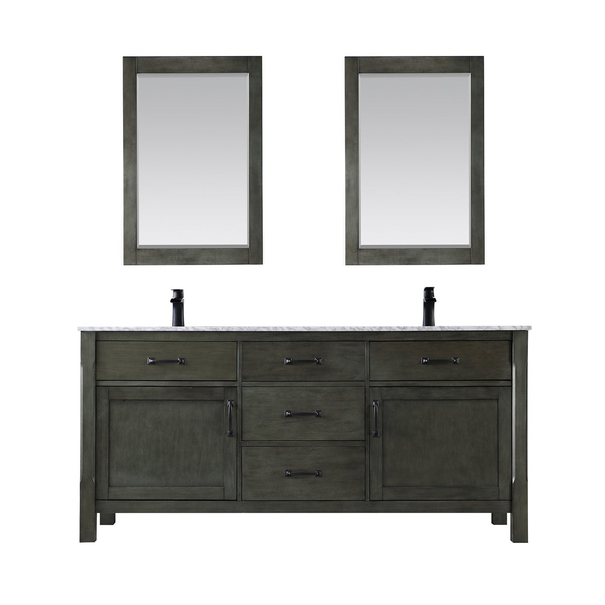 Altair Design Maribella 72" Double Bathroom Vanity Set in Rust Black and Carrara White Marble Countertop