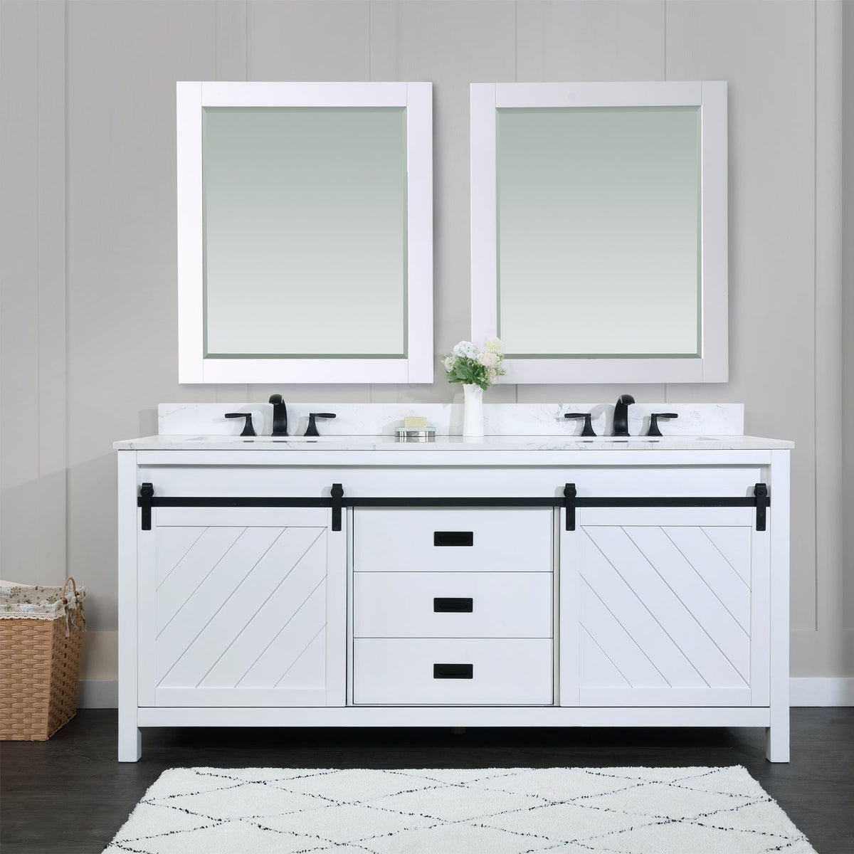 Altair Design Kinsley 72" Double Bathroom Vanity Set in White and Carrara White Marble Countertop
