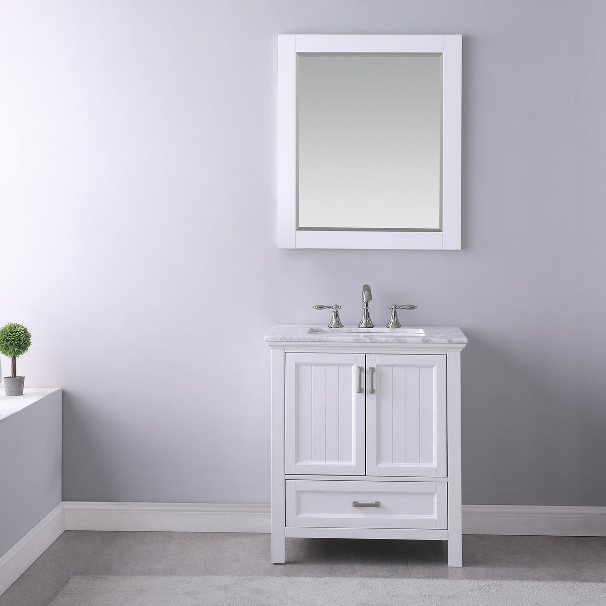 Altair Design Isla 30" Single Bathroom Vanity Set in White and Carrara White Marble Countertop