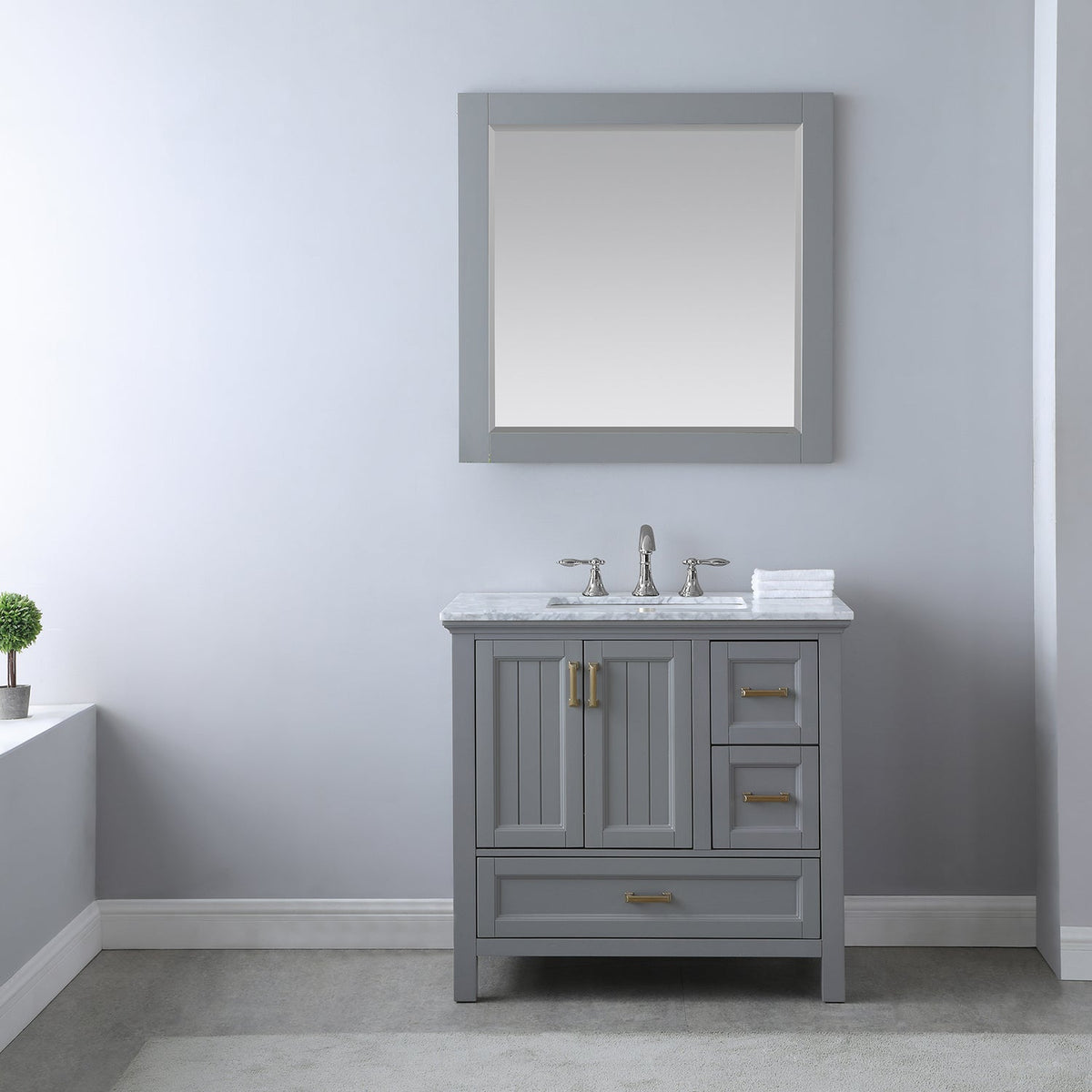 Altair Design Isla 36" Single Bathroom Vanity Set in Gray and Carrara White Marble Countertop