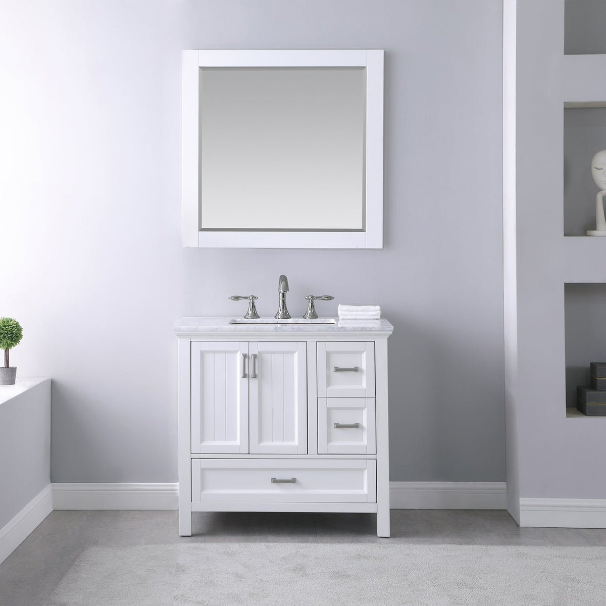 Altair Design Isla 36" Single Bathroom Vanity Set in White and Carrara White Marble Countertop