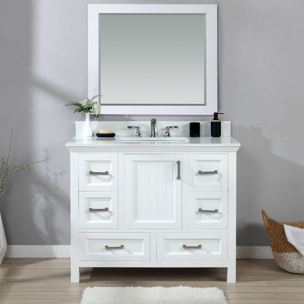 Altair Design Isla 42" Single Bathroom Vanity Set in White and Aosta White Composite Stone Countertop