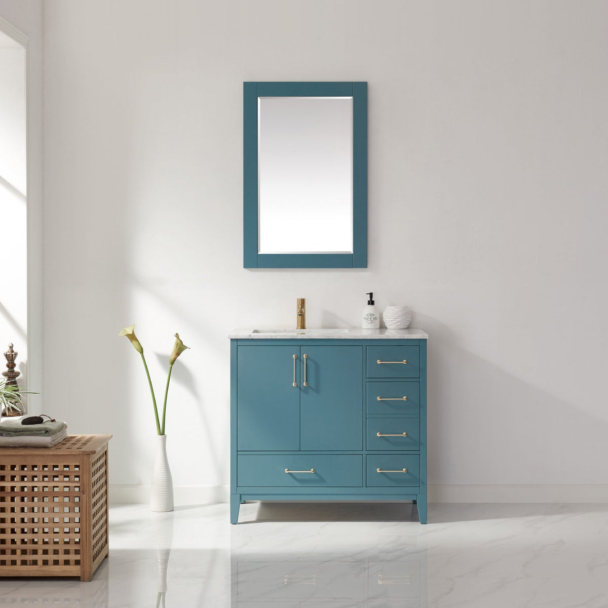 Altair Design Sutton 36" Single Bathroom Vanity Set in Royal Green and Carrara White Marble Countertop