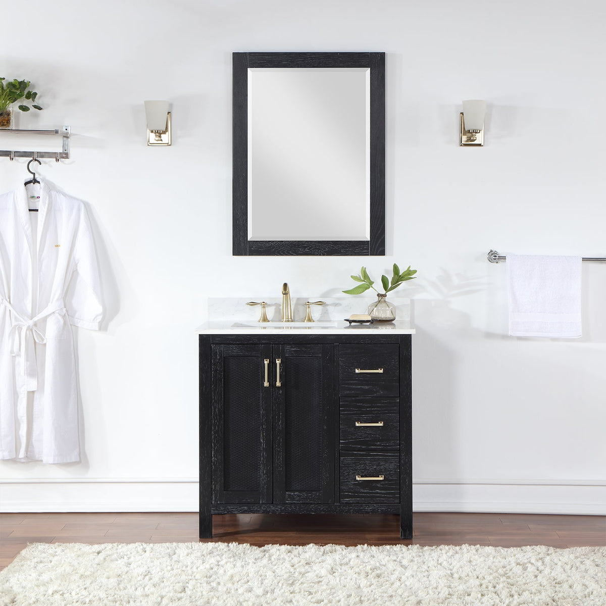 Altair Design Hadiya 36" Single Bathroom Vanity Set in Black Oak with Aosta White Composite Stone Countertop