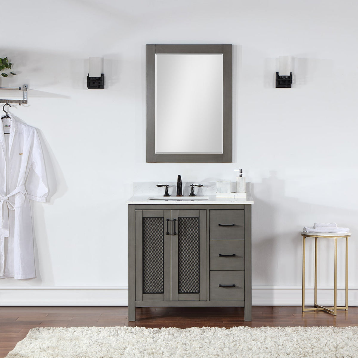 Altair Design Hadiya 36" Single Bathroom Vanity Set in Gray Pine with Aosta White Composite Stone Countertop