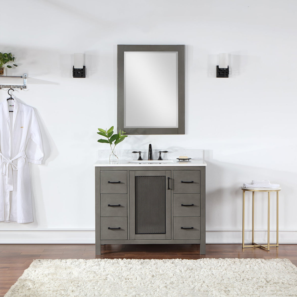 Altair Design Hadiya 42" Single Bathroom Vanity Set in Gray Pine with Aosta White Composite Stone Countertop