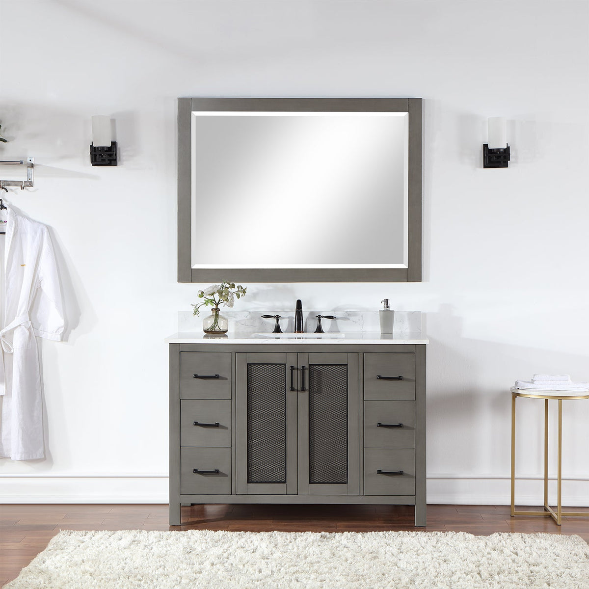 Altair Design Hadiya 48" Single Bathroom Vanity Set in Gray Pine with Aosta White Composite Stone Countertop