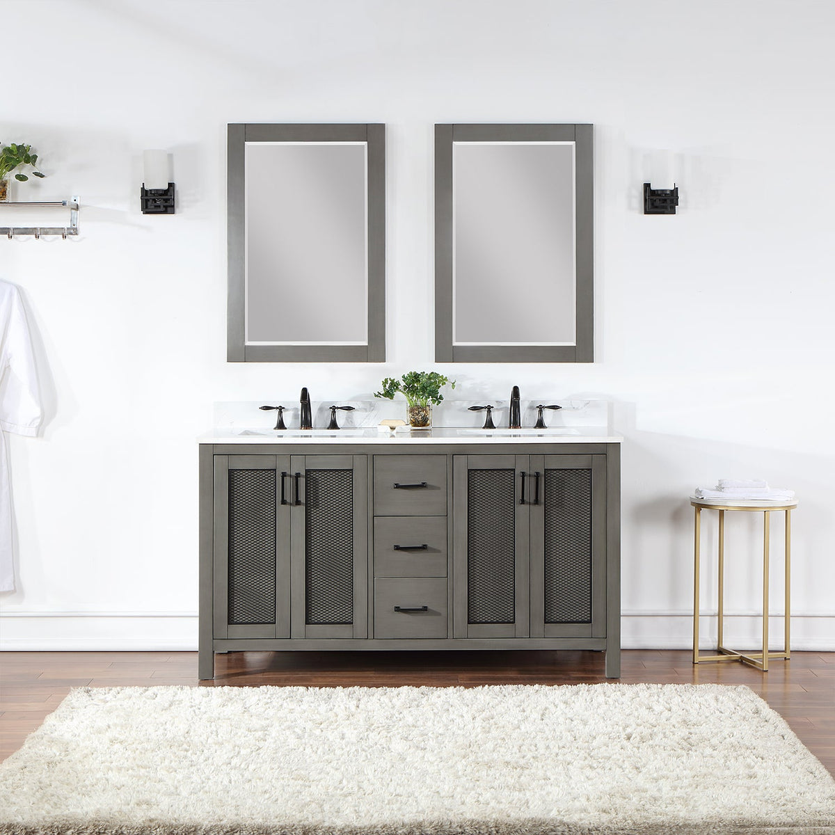 Altair Design Hadiya 60" Double Bathroom Vanity Set in Gray Pine with Aosta White Composite Stone Countertop