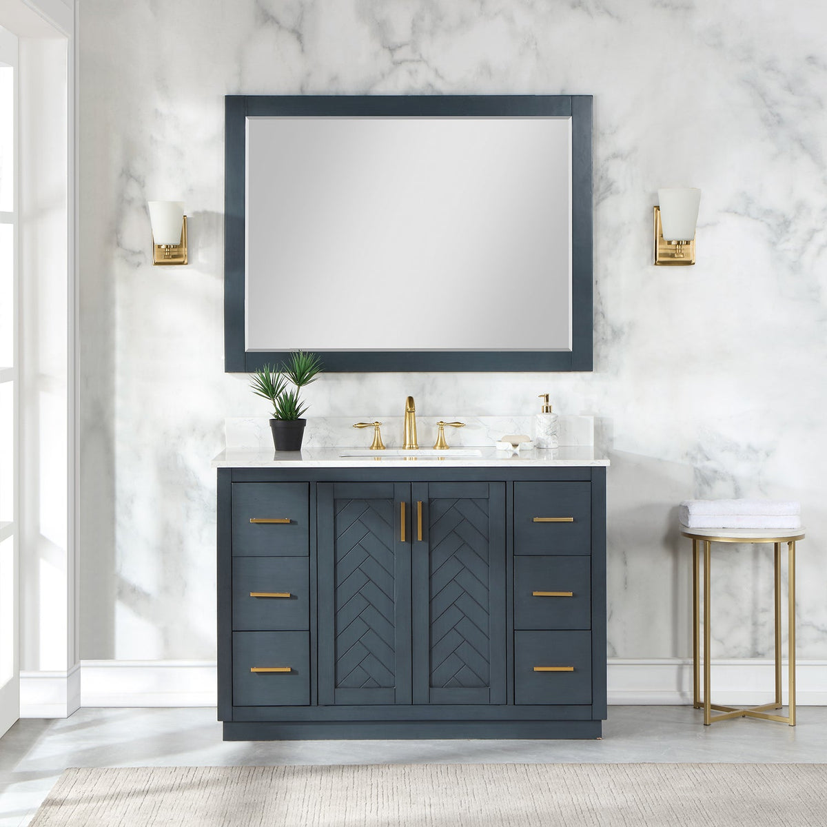 Altair Design Gazsi 48" Single Bathroom Vanity Set in Classic Blue with Grain White Composite Stone Countertop