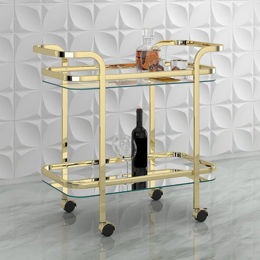 Worldwide Home Furnishings Zedd-2-Tier Bar Cart-Gold 2-Tier Bar Cart 556-218BR