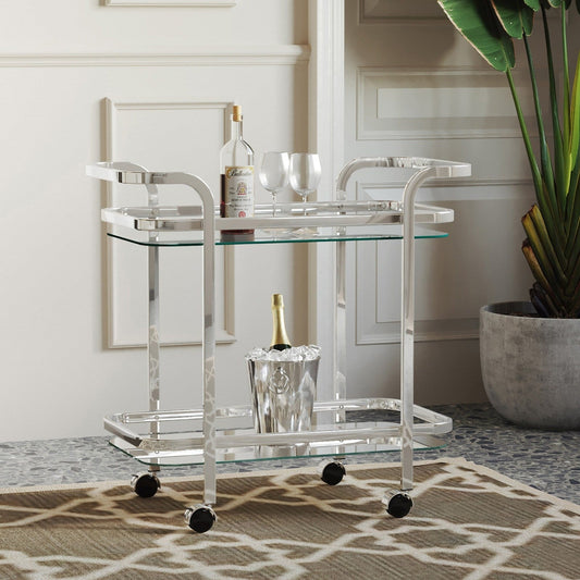 Worldwide Home Furnishings Zedd-2-Tier Bar Cart-Chrome 2-Tier Bar Cart 556-218CH