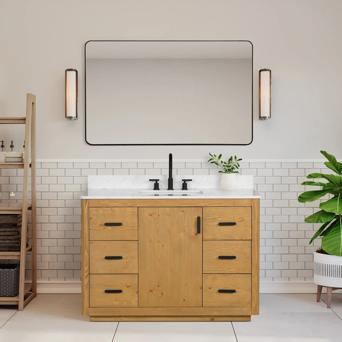Altair Design Perla 48" Single Bathroom Vanity in Natural Wood with Grain White Composite Stone Countertop